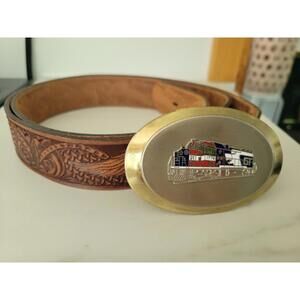 Vintage 1776 Patriotic Train Eagle Locomotive Belt Buckle With 44" Leather Belt